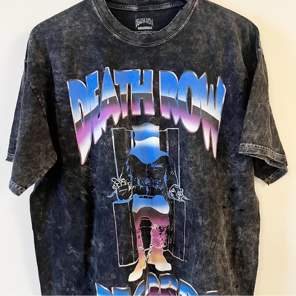 Death Row Distressed Burnout Out T-shirt Short Sleeves Round Neck Size Large - Picture 2 of 6